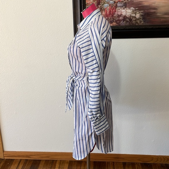 NWT! Lauren Ralph Lauren Monogram Blue White Stripe Long Sleeve Tie Dress Size 2 - Picture 4 of 16